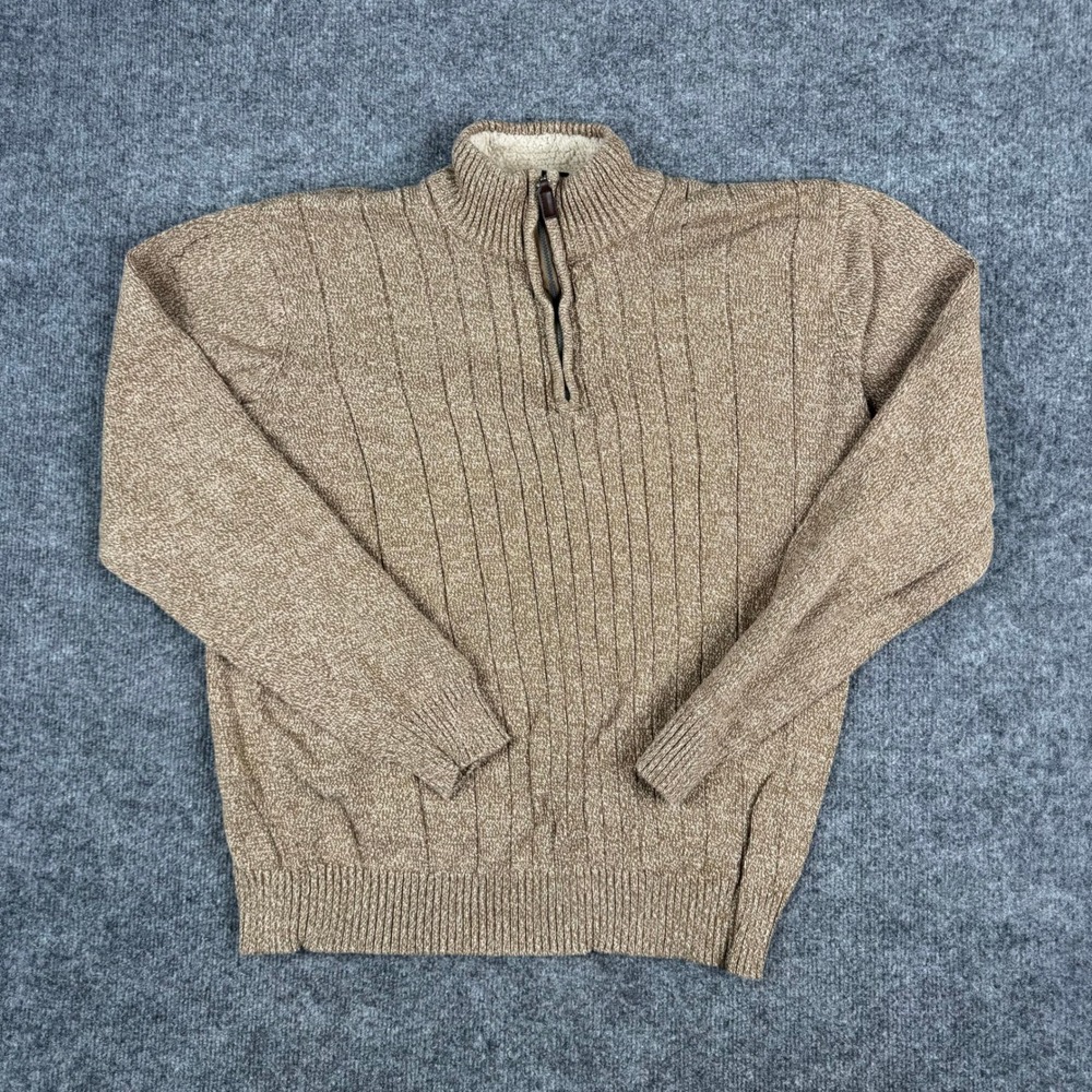 Northwest Territory Sweater Mens Large Tan Cotton Quarter Zip Sherpa Lined Mock